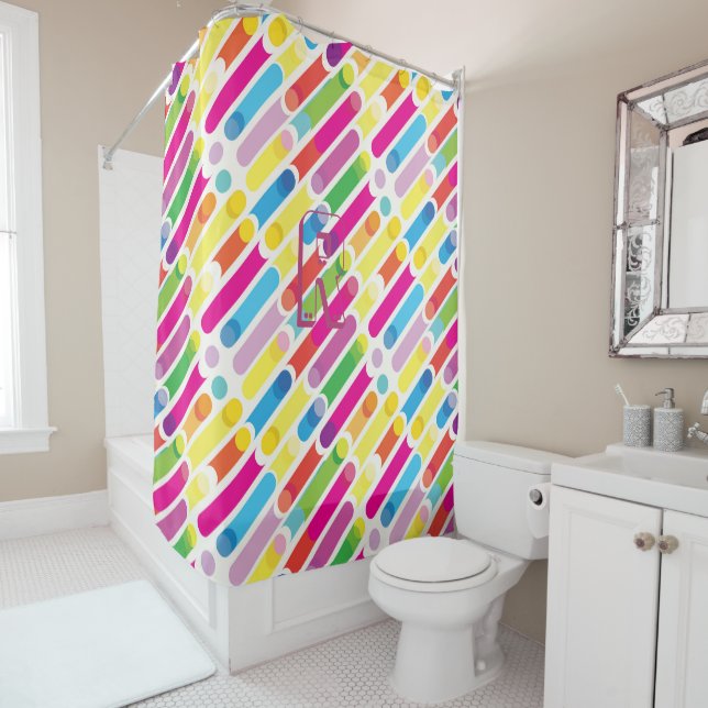 Monogram Rainbow Diagonal Lines Muster Pop Art Duschvorhang (Beispiel)