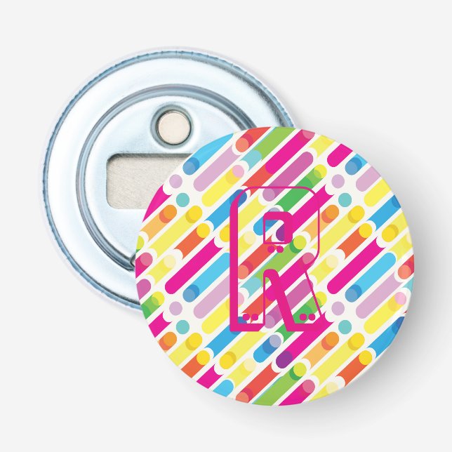 Monogram Rainbow Diagonal Lines Muster Pop Art Flaschenöffner (Vorderseite)