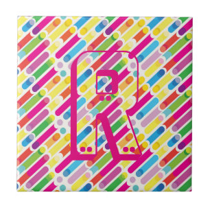 Monogram Rainbow Diagonal Lines Muster Pop Art Fliese