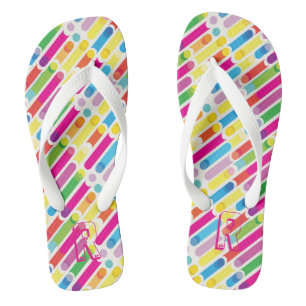Monogram Rainbow Diagonal Lines Muster Pop Art Flip Flops