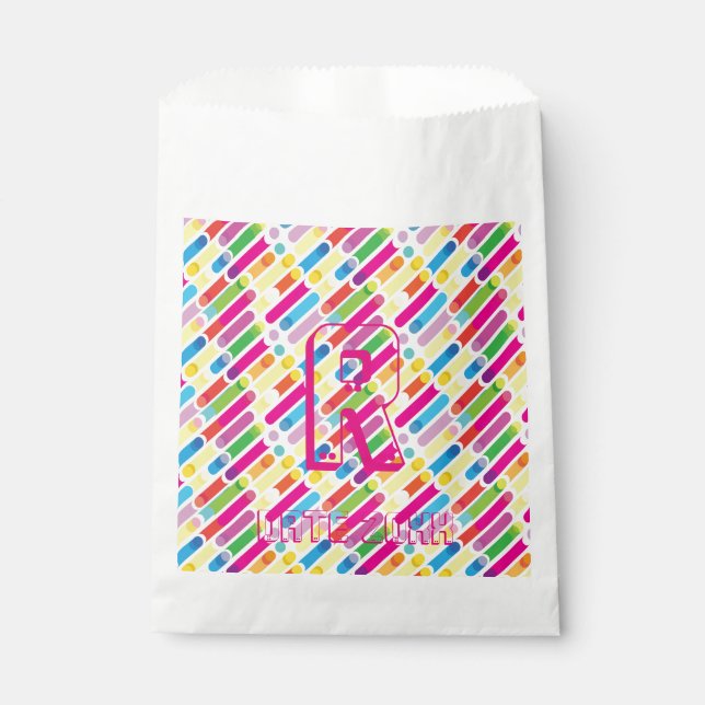 Monogram Rainbow Diagonal Lines Muster Pop Art Geschenktütchen (Vorderseite)