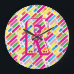 Monogram Rainbow Diagonal Lines Muster Pop Art Große Wanduhr<br><div class="desc">Monogram Rainbow Diagonal Lines Muster Pop Art Trendy Design for All Occassion,  Holiday,  Birthday Party,  Anniversary - Geschenke und Geschenke,  mit Monogram Text Vorlage. Sommerurlaub. Rot,  Blau,  Rosa,  Gelb,  Violett,  Magenta,  Grün - Abstrakte Farben.</div>