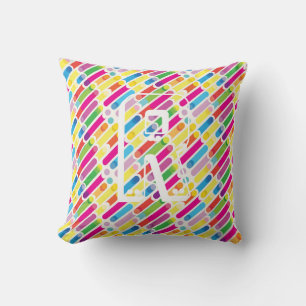 Monogram Rainbow Diagonal Lines Muster Pop Art Kissen