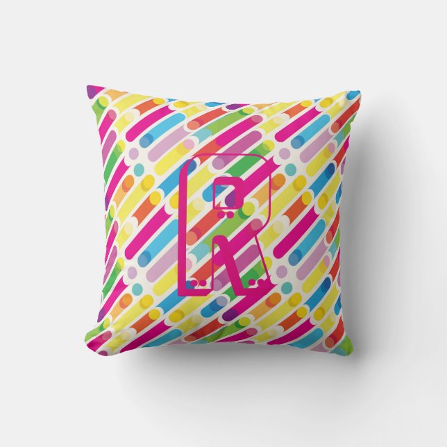 Monogram Rainbow Diagonal Lines Muster Pop Art Kissen (Vorderseite)