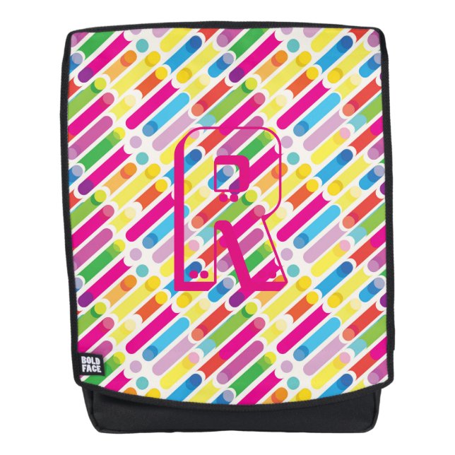 Monogram Rainbow Diagonal Lines Muster Pop Art Rucksack (Vorderseite)