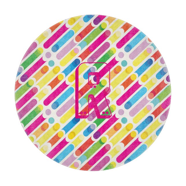 Monogram Rainbow Diagonal Lines Muster Pop Art Schneidebrett (Vorderseite)