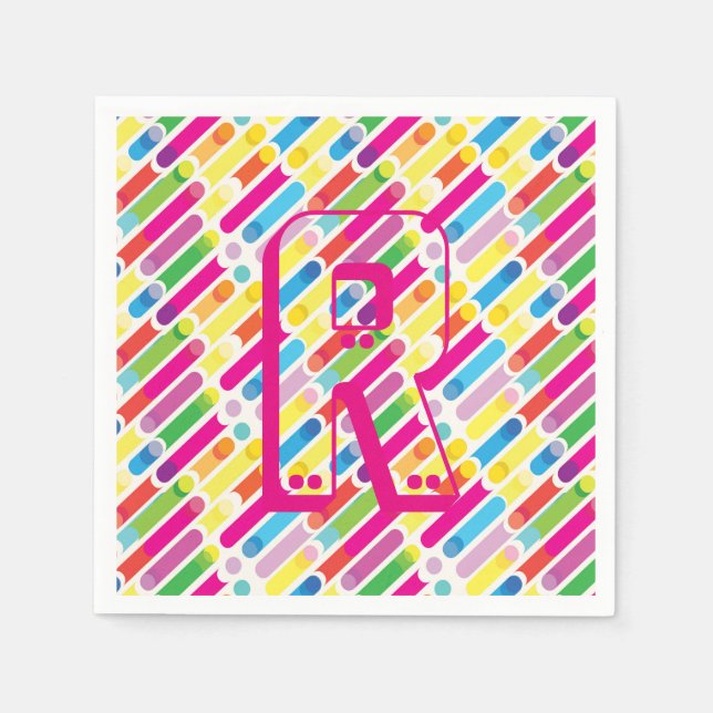 Monogram Rainbow Diagonal Lines Muster Pop Art Serviette (Vorderseite)
