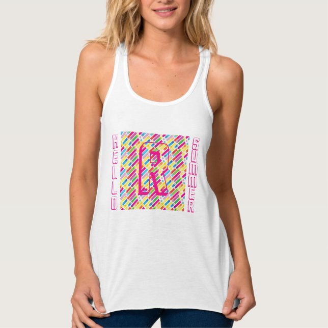 Monogram Rainbow Diagonal Lines Muster Pop Art Tank Top (Vorderseite)