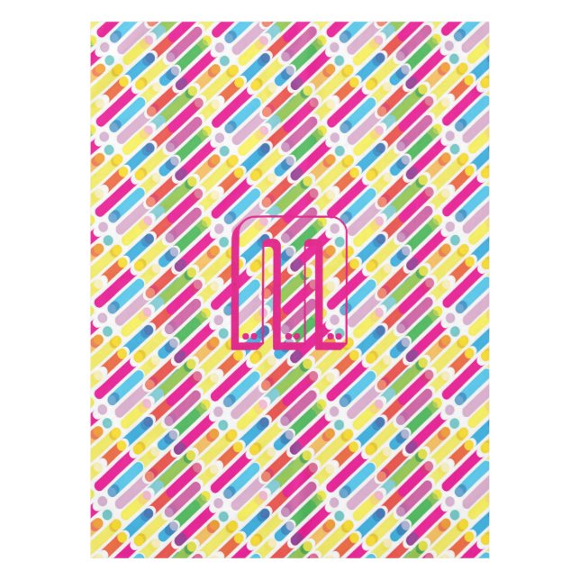 Monogram Rainbow Diagonal Lines Pattern Pop Art Tischdecke (Vorderseite)