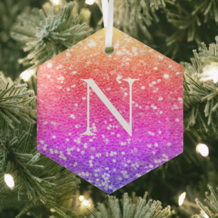 Monogram Rainbow Glitzern Christmas Holiday Ornament Aus Glas