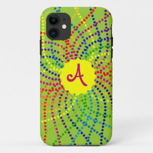 Monogram Rainbow Polka Dots Blume iPhone Case