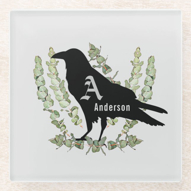 Monogram Raven Spirit Animal Totem Glasuntersetzer (Vorderseite)