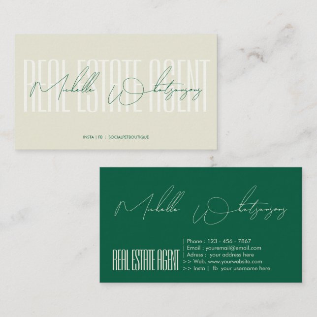 Monogram REAL ESTATE AGENT modern script Visitenkarte (Vorne/Hinten)
