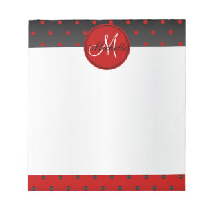 Monogram Red and Black Polka Dots Notizblock