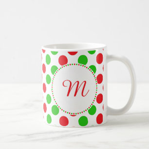 Monogram Red and Green Polka Dot Pattern Weihnacht Tasse