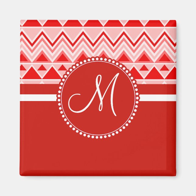 Monogram Red Aztec Andes Tribal Mountains Triangle Magnet (Vorne)