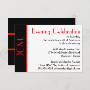 Monogram Red Black Abend Celebration UAWG White Einladung