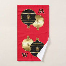 Monogram Red Black and Gold Weihnachtshandtuch Handtuch