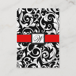Monogram Red Black Damask Wedding Empfang Cards Begleitkarte