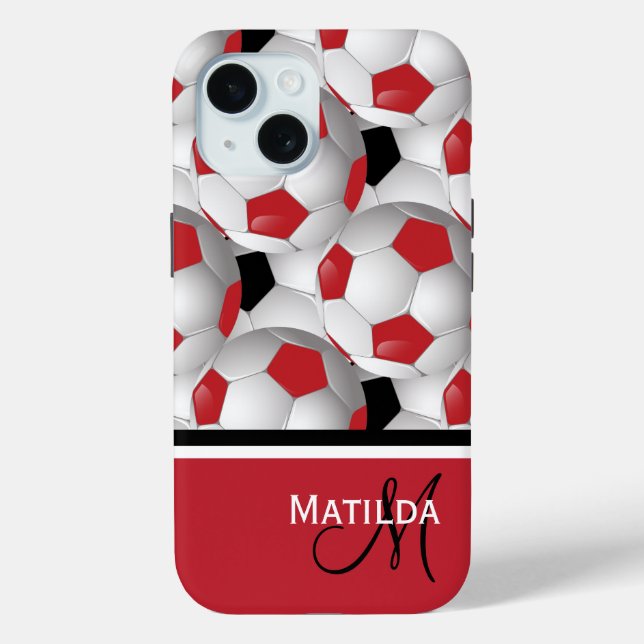 Monogram Red Black Soccer Ball Pattern Case-Mate iPhone Hülle (Rückseite)