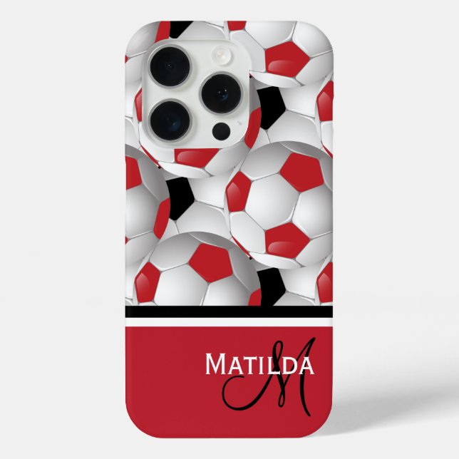 Monogram Red Black Soccer Ball Pattern Case-Mate iPhone Hülle (Rückseite)