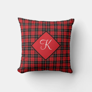 Monogram Red Black White Tartan Buffalo Pläd Kissen