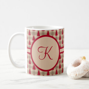 Monogram Red Brown Buffalo Kariert Rustikales Land Kaffeetasse