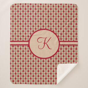 Monogram Red Brown Buffalo Kariert Rustikales Land Sherpadecke