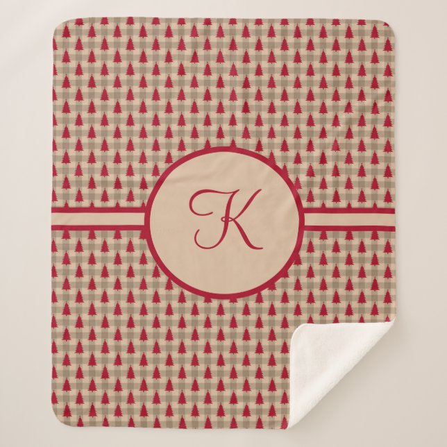 Monogram Red Brown Buffalo Kariert Rustikales Land Sherpadecke (Vorderseite)