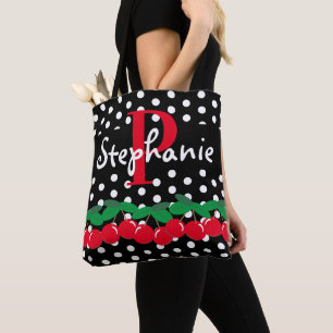 Monogram Red Cherries White Polka Dots Retro