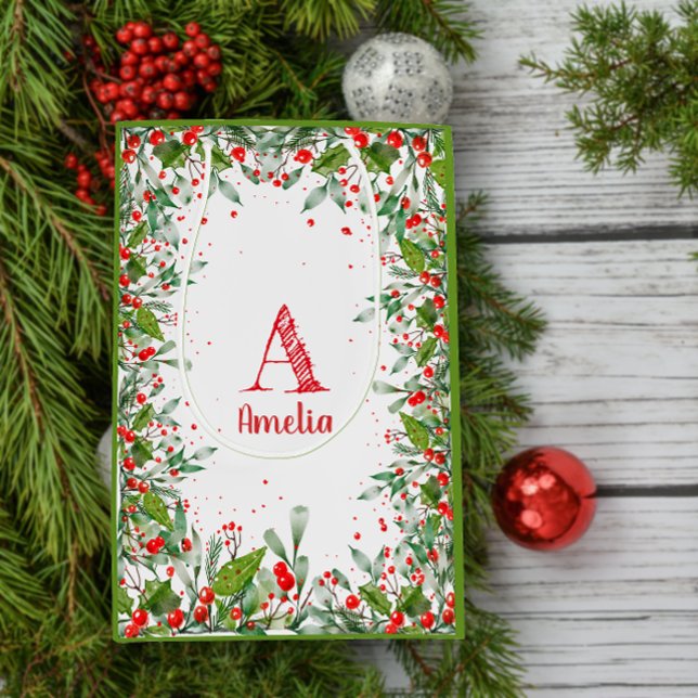Monogram Red Christmas Mittlere Geschenktüte (Von Creator hochgeladen)
