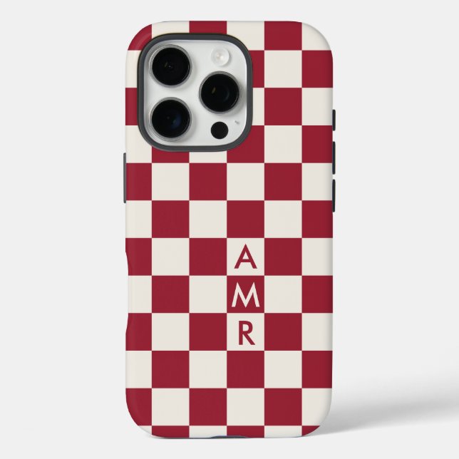 Monogram Red Cream Checkered Pattern Case-Mate iPhone Hülle (Rückseite)