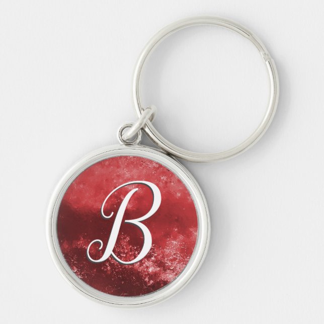 Monogram Red Frost Script Schlüsselanhänger (Vorne)