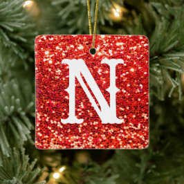 Monogram Red Glitzer Metallic Weihnachtsfeiertag Keramikornament
