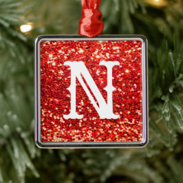 Monogram Red Glitzer Metallic Weihnachtsfeiertag Ornament Aus Metall