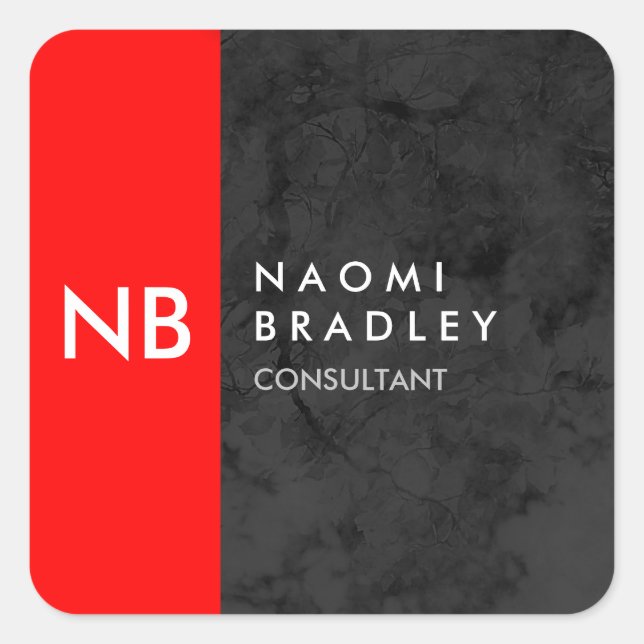 Monogram Red Gray Muster Modern Quadratischer Aufkleber (Vorderseite)