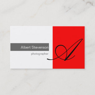 Monogram Red Gray White Fotografy Business Card Visitenkarte