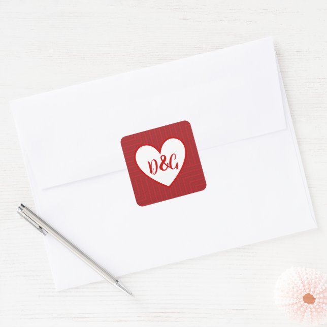 Monogram Red Heart Stickers (Umschlag)