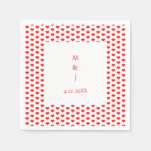 Monogram Red Hearts Couple Name Romantic Wedding Serviette