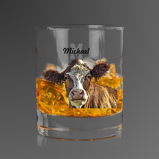 Monogram Red Holstein Cow Dairy Farm Livestock Whiskyglas (Gifts for Cattle Ranch Farmers a Monogram Whiskey Glass)