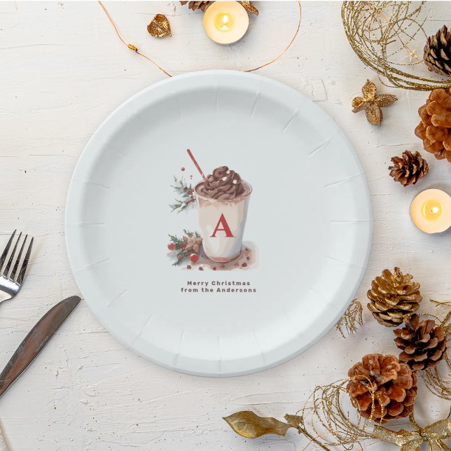 Monogram Red Hot Cocoa Coffee Christmas Party   Pappteller (Von Creator hochgeladen)