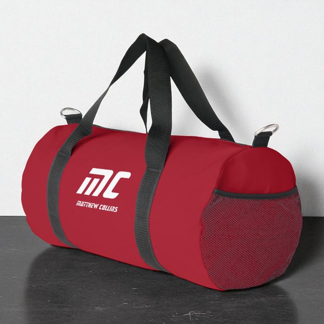 Monogram Red Minimalistisch White Name Custom Duffle Bag (Monogram Red Minimalist White Name Custom for Him Duffle Bag)