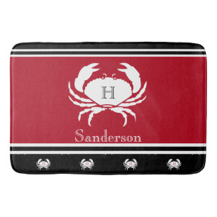 Monogram Red Schwarz-weiß Crab Nautical Kitebook R Badematte