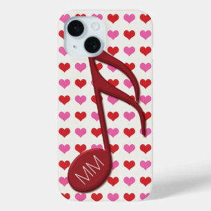 Monogram Red Semi Quaver Liebe Hört Musik iPhone 15 Hülle