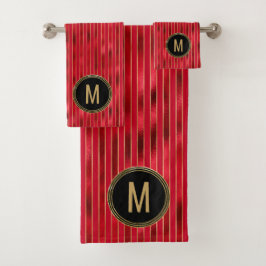 Monogram Red Shimmer Holiday Badhandtuch Set