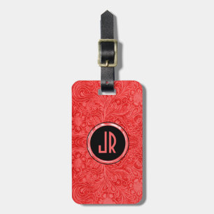 Monogram Red Suede Leather Floral Design Gepäckanhänger
