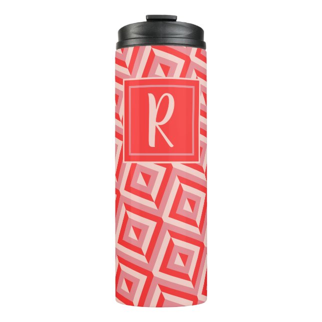 Monogram Red Three Tone Diamond Muster Thermosbecher (Vorderseite)