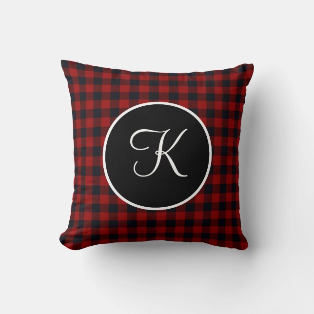 Monogram Red und Black Buffalo Kariert Throw Kisse Kissen (Vorderseite)