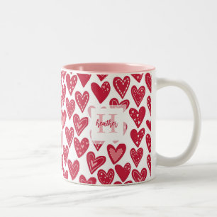 Monogram Red Valentine Herzmuster Zweifarbige Tasse
