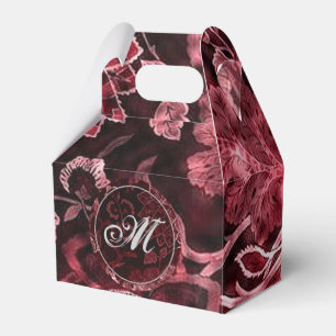Monogram Red Vintag Floral Gable Favor Box Geschenkschachtel